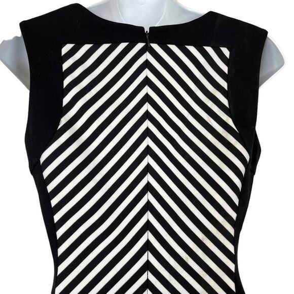 CALVIN KLEIN Black White Striped Herringbone Sleeveless Stretch Knit Dress sz 4 - Picture 12 of 15